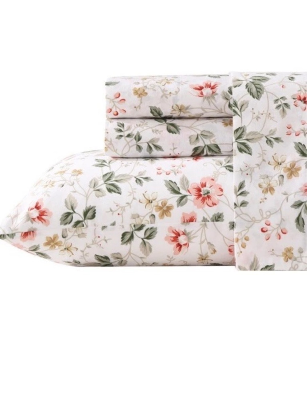 Laura Ashley ~ FULL ~ Meadow Floral Beige 4 Pc Sheet Set ~ 100% Cotton Percale - Picture 2 of 8